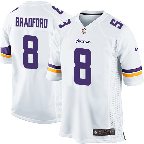 Youth Game Sam Bradford Nike Jersey White Road - #8 NFL Minnesota Vikings